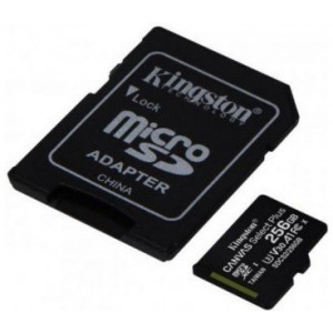 256GB microSD Class10 A1 UHS-I + SD adapter  Kingston Canvas Select Plus, 600x, Up to: 100MB/s