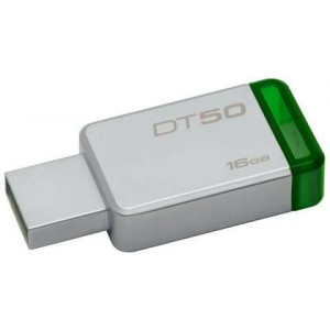  16GB USB3.1 Flash Drive Kingston DataTravaler "DT50", Silver/Green, Metallic, Capless (DT50/16GB)