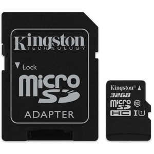 .32GB MicroSD (Class 10) UHS-I (U1) +SD adapter, Kingston Canvas Select "SDCS/32GB" (R/W:80/10MB/s)
