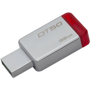  32GB USB3.1 Flash Drive Kingston DataTravaler "DT50", Silver/Red, Metallic, Capless (DT50/32GB)