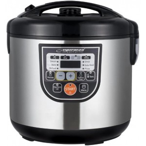 Multicooker ESPERANZA COOKING MATE EKG011 Black, Power: 860W, Inner pot capacity: 5L, Inner pot coating: non-stick, Steam vent cup: removable, 11 programmable functions, Preset time: 10 minutes – 24 hours, Cooking time adjustable, Stainless steel housing,