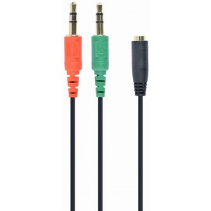  Gembird CCA-418 audio cable  3.5mm 4-pin socket to 2 x 3.5 mm stereo plug adapter cable, allows connecting 4-pin plug headset to a PC computer, 0.2 m Black
