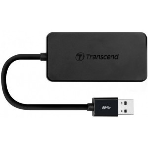  Transcend HUB2, USB3.0 Hub, 4 ports, Ultra slim and portable design, USB cable attached, Black