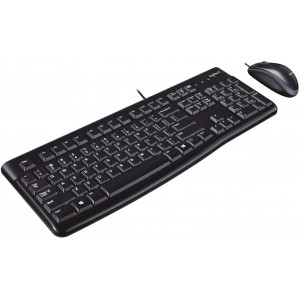 Logitech Wired Combo MK120, Keyboard & Mouse, Thin profile, Spill-resistant, Quiet typing, USB, Black, Russian Layout