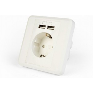 Gembird AC wall socket with 2 port USB charger, 2.4A, USB charger: 2 ports, 5 V DC up to 2.4 A / 12 W (total), AC rating: up to 250 V, up to 16 A