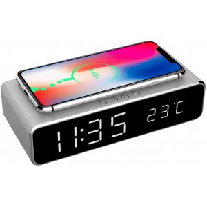 Gembird GMB DAC-WPC-01-S Digital alarm Clock with Wireless charging function, Silver