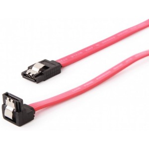 SATA Data Cable - 0.8m - Cablexpert CC-SATAM-DATA90-0.8M, Serial ATA III 50cm data cable with 90 degree bent connector, bulk packing, metal clips with 90 degree bent connector