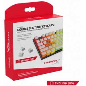 HYPERX Double Shot PBT Keycaps, US, White/Translucent design for lustrous RGB lighting, Made of durable double shot PBT material, HyperX keycap removal tool included