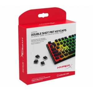 HYPERX Double Shot PBT Keycaps, US, Black/Translucent design for lustrous RGB lighting, Made of durable double shot PBT material, HyperX keycap removal tool included