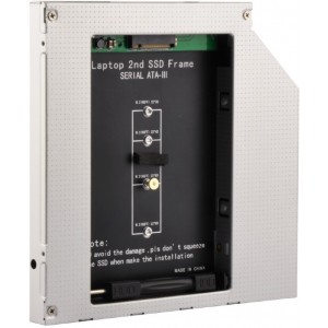 Slim 5.25'' bay mounting frame for NGFF (M.2) SSD memory card, 9.5 mm height, A-SATA95M2-01