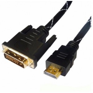 Cable HDMI-DVI  Brackton "Professional" DHD-BKR-0200.BS, 2 m, DVI-D cable 24+1 to HDMI 19pin, m/m, triple-shielded, better pastic plug, dual-link, nylon sleeve black/silver, golden contacts, 2 ferrits, dust caps