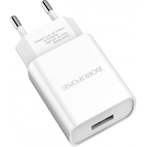 "Borofone BA20A Sharp single port charger Type-C
Input   : 100-240V ~50/60Hz   Max0.6A  Output: 5.0V-2.0A Standard USB interface - Plug and use White"