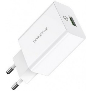 "Borofone BA20A Sharp single port charger
Input   : 100-240V ~50/60Hz   Max0.6A  Output: 5.0V-2.0A Standard USB interface - Plug and use White"