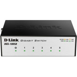   D-Link DGS-1005D/I3A L2 Unmanaged Switch with 5 10/100/1000Base-T ports, 2K Mac address, Auto-sensing, Metal case
