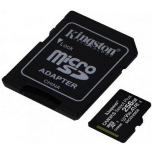 256GB MicroSD (Class 10) UHS-I (U1) +SD adapter, Kingston Canvas Select+ "SDCS2/256GB" (R:100MB/s)