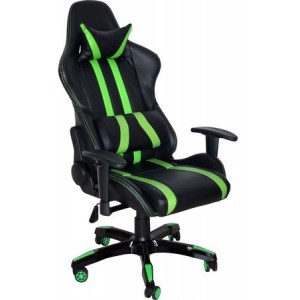 Gaming chair SPACER  SP-GC-GR168  Black-Green, Synthetic PU + Textil, 120 kg max., Adjustable Back Angle 90°- 135°, Armrests ajustable, Pillow-2