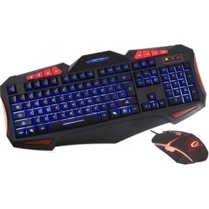 Keyboard & Mouse Esperanza SHELTER  EGK3000 - US Layout / Gaming,  Mouse: 2400DPI, 6 Buttons, Quiet scrolling wheel, Keyboard: comfortable,  LED illuminated RAINBOW, 8 additional multimedia keys