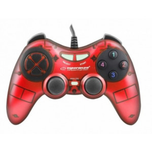 Gamepad Esperanza FIGHTER EGG105R Red, Vibration Game Pad, 16 buttons, 2 sticks, Ergonomic design, 2 modes (analog and digital), Soft sweat-resistant surface coating, PC Win 7,8,10 compatible, USB