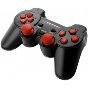 Gamepad Esperanza WARRIOR EGG102R  Black/Red, Vibration Game Pad, 15 buttons, 2 sticks, Ergonomic design, 2 modes (analog and digital), Soft sweat-resistant surface coating, PC Win 7,8,10 compatible, USB