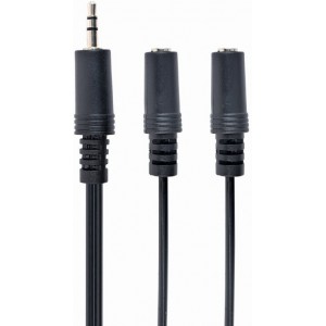 "Audio spliter cable 0.1m 3.5mm 3pin plug to 3.5 mm stereo + mic sockets, Cablexpert CCA-415M-0.1M
-  
 https://cablexpert.com/item.aspx?id=10050 "