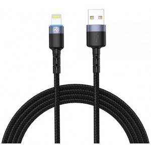 Cable USB - Lightning, cu LED, Nylon, 2m, Tellur Black TLL155324