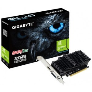 "VGA Gigabyte GT710 2GB GDDR5 Low Profile
//  GeForce® GT 710, 2GB DDR5, 64 bit, Engine 954MHz, Memory 5010MHz, Active Cooling, DVI-I *1, HDMI *1, Low profile bracket included
https://www.gigabyte.com/Graphics-Card/GV-N710D5-2GL#ov "