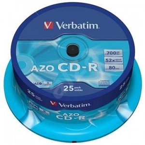 Verbatim DataLifePlus CD-R AZO 700MB 52X WIDE PRINTABLE SURFACE ID BRANDED -Spindle 25pcs.