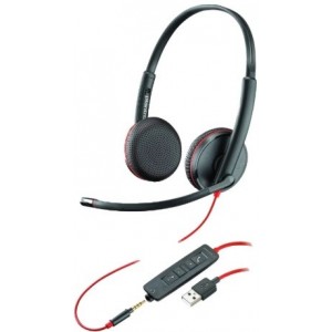 Plantronics Blackwire C3220 (209745-101), USB -A, Microphone noise-canceling, SoundGuard, DSP, Receive output from 20 Hz–20 kHz, Microphone 100 Hz–10 kHz, Call answer/ignore/end/hold, redial, mute, volume +/-, OEM