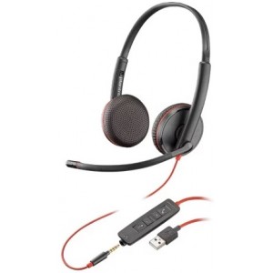 Plantronics Blackwire C3225 (209747-101), USB -A / Jack 3.5mm, Microphone noise-canceling, SoundGuard, DSP, Receive output from 20 Hz–20 kHz, Microphone 100 Hz–10 kHz, Call answer/ignore/end/hold, redial, mute, volume +/-, OEM
