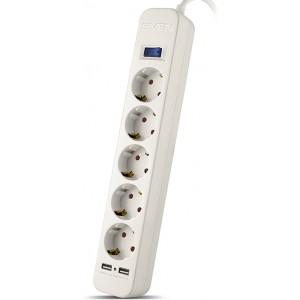 Surge Protector SVEN SF-05LU, 5 Sockets + 2 USB (2,4 A) , 3.0m, Black, color box