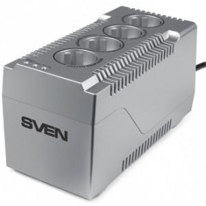 SVEN VR-F1000, 320W, Automatic Voltage Regulator, 4x Schuko outlets, Input voltage: 180-285V, Output voltage: 230V ± 10%, input and output voltage digital indicator on the front panel, Power supply delay function, metal body