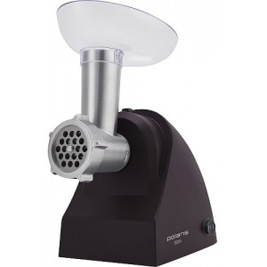 "Meat mincer Polaris PMG1829
, 1800W power output,2 perforated discs 5/7mm, 2 grating and slicing attachments grinding speed 2kg / min, black "