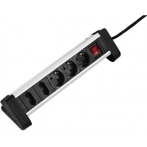 Hama 5-Way Power Strip for Desks, aluminium, black