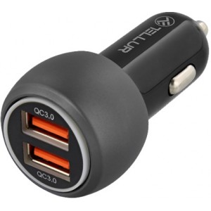 USB Car Charger - Tellur FCC8, 2xUSB (QC 3.0 + 6A), 36W, Black TLL151261