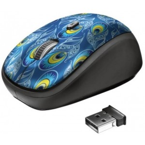 Trust Yvi Peacock Wireless Mouse, 8m 2.4GHz, Micro receiver, 800-1600 dpi, 4 button, Rubber sides for comfort and grip, USB