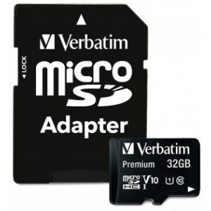 32GB microSD Class10 A1 UHS-I + SD adapter  Verbatim Premium microSDXC, 600x, Up to: 90MB/s