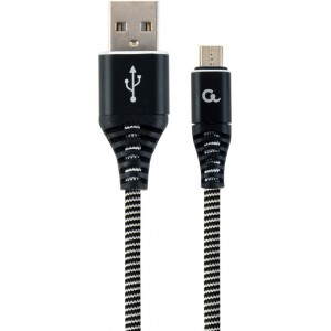 Cable USB2.0/Micro-USB Premium cotton braided - 2m - Cablexpert CC-USB2B-AMmBM-2M-BW, Black/White, USB 2.0 A-plug to Micro-USB plug, blister