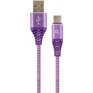 Cable USB2.0/Type-C Premium cotton braided - 2m - Cablexpert CC-USB2B-AMCM-2M-PW, Purple/White, USB 2.0 A-plug to type-C plug, blister