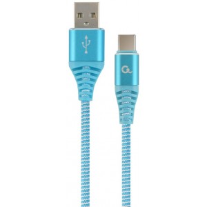 Cable USB2.0/Type-C Premium cotton braided - 2m - Cablexpert CC-USB2B-AMCM-2M-VW, Blue/White, USB 2.0 A-plug to type-C plug, blister