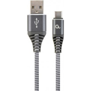 Cable USB2.0/Type-C Premium cotton braided - 2m - Cablexpert CC-USB2B-AMCM-2M-WB2, Spacegrey/White, USB 2.0 A-plug to type-C plug, blister
