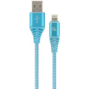 Cable USB2.0/8-pin Premium cotton braided - 2m - Cablexpert CC-USB2B-AMLM-2M-VW, Blue/White, USB 2.0 A-plug to 8-pin, blister