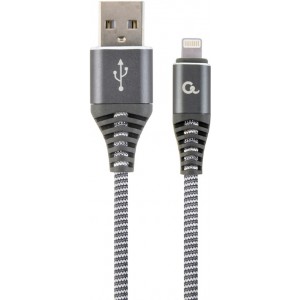 Cable USB2.0/8-pin Premium cotton braided - 2m - Cablexpert CC-USB2B-AMLM-2M-WB2, Spacegrey/White, USB 2.0 A-plug to 8-pin, blister