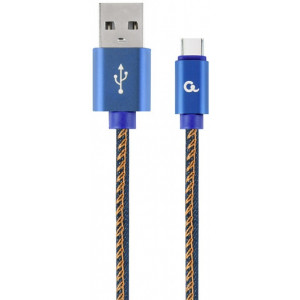 Cable USB2.0/Type-C Premium Jeans - 2m - Cablexpert CC-USB2J-AMCM-2M-BL, Blue, USB 2.0 A-plug to type-C plug, blister