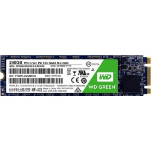M.2 SATA SSD 240GB  Western Digital WDS240G2G0B  Green, Interface: SATA 6Gb/s, M.2 Type 2280, Sequential Read: 540 MB/s, Sequential Write: 465 MB/s, Max Random 4k: Read: 37,000 IOPS / Write: 63,000 IOPS, Silicon Motion SM2256S controller, 3D NAND TLC