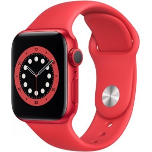 Apple Watch Series 6 GPS, 40mm Red Aluminum Case with Red Sport Band, M00A3 GPS
