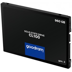 2.5" SSD 960GB  GOODRAM CL100 Gen.3, SATAIII, Sequential Reads: 540 MB/s, Sequential Writes: 460 MB/s, Thickness- 7mm, Controller Marvell 88NV1120, 3D NAND TLC
