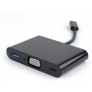 Adapter 3-in-1 Type-C to VGA/USB3.0/Type-C sockets, cable 0.15m, Cablexpert A-CM-VGA3in1-01