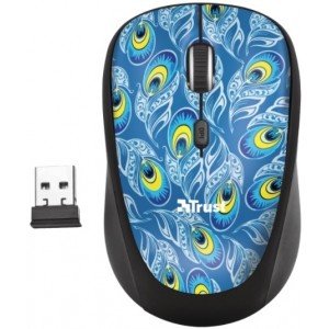Trust Yvi Wireless Mouse - Blue, 8m 2.4GHz, Micro receiver, 800-1600 dpi, 4 button, Rubber sides for comfort and grip, USB