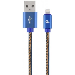  Gembird CC-USB2J-AMLM-2M-BL USB to Lightning  2M, Premium spiral metal USB to 8-pin charging and data cable for  Apple iPhone or iPad, up to 480 Mb/s blister, Blue