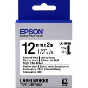 Tape Cartridge EPSON LK4WBH; 12mm/2m Heat Resistant, Black/White, C53S654025 